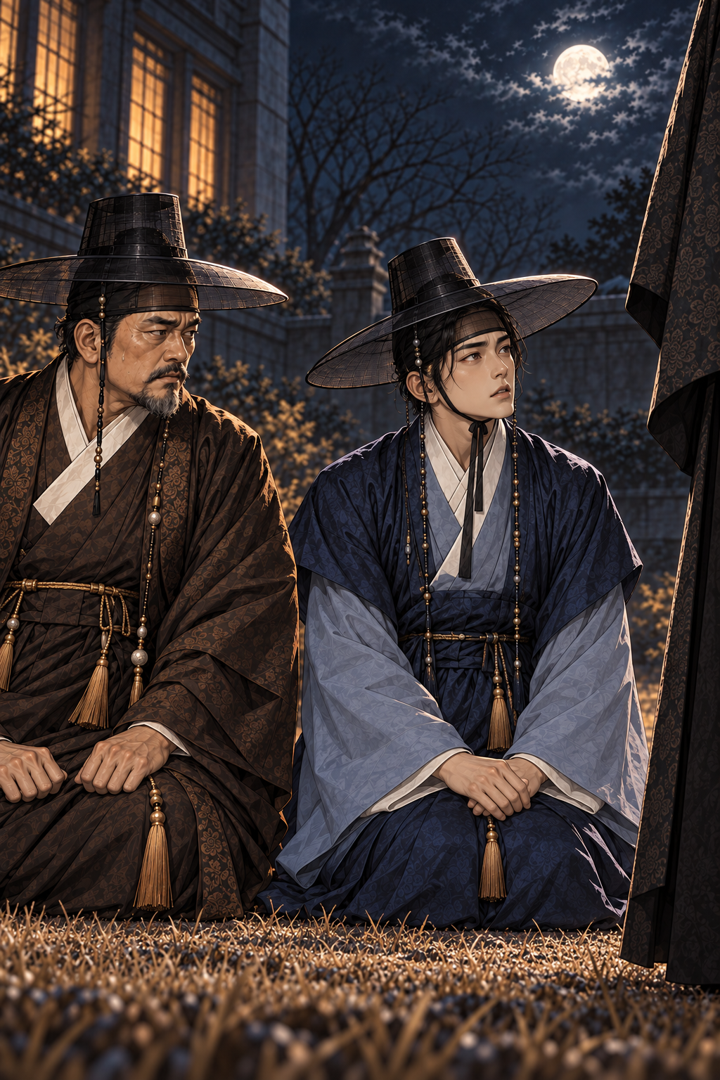 김용달은 무릎을 둔 채 상체만 들어 이름을 밝힌다. 바로 옆 아버지도 계속 무릎을 꿇고 있다.
