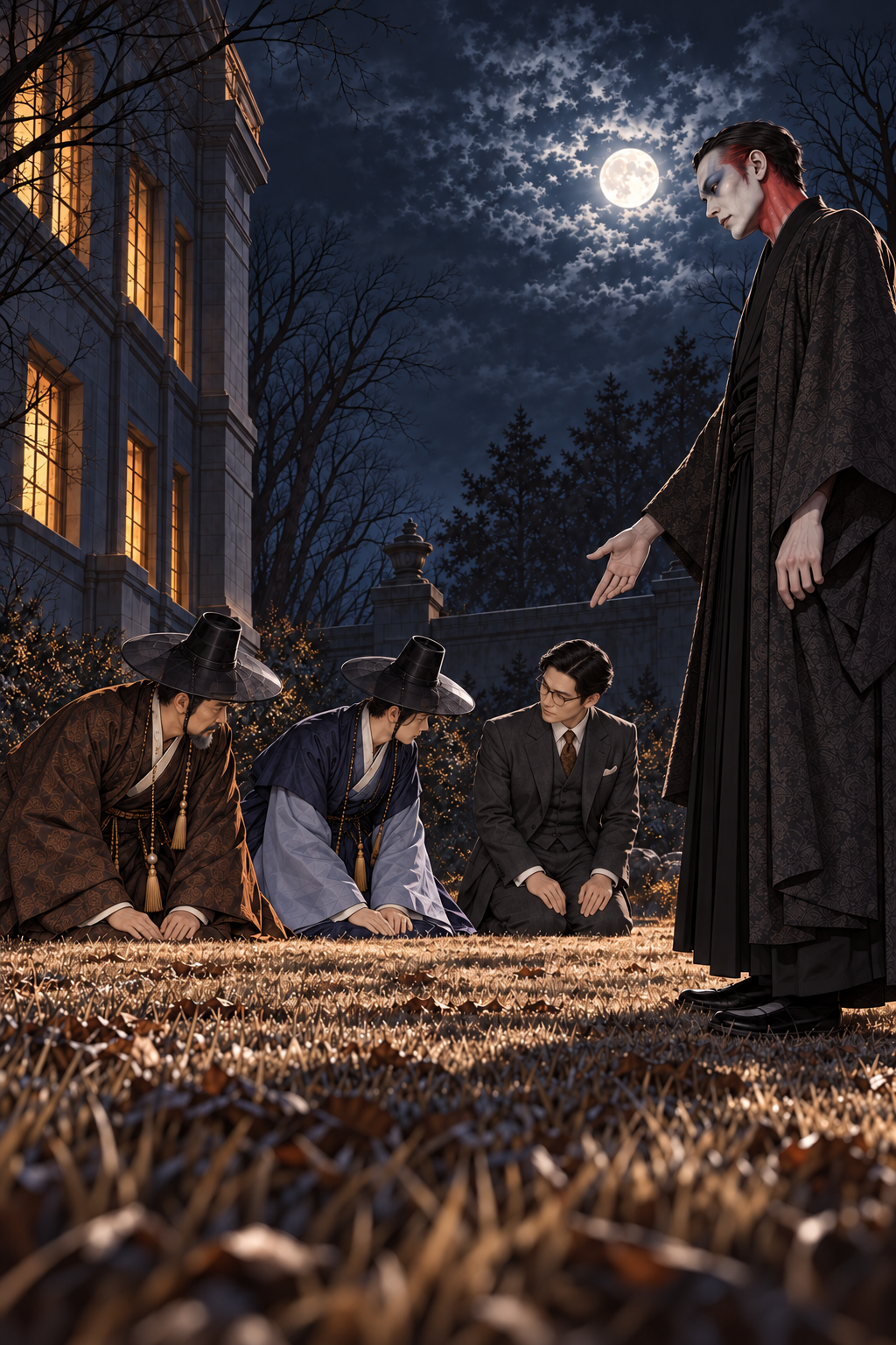 무라야마만 서 있고, 부자와 이케다는 무릎을 꿇은 원래 자리를 유지한다. 부자가 이케다 쪽으로 인사한다.